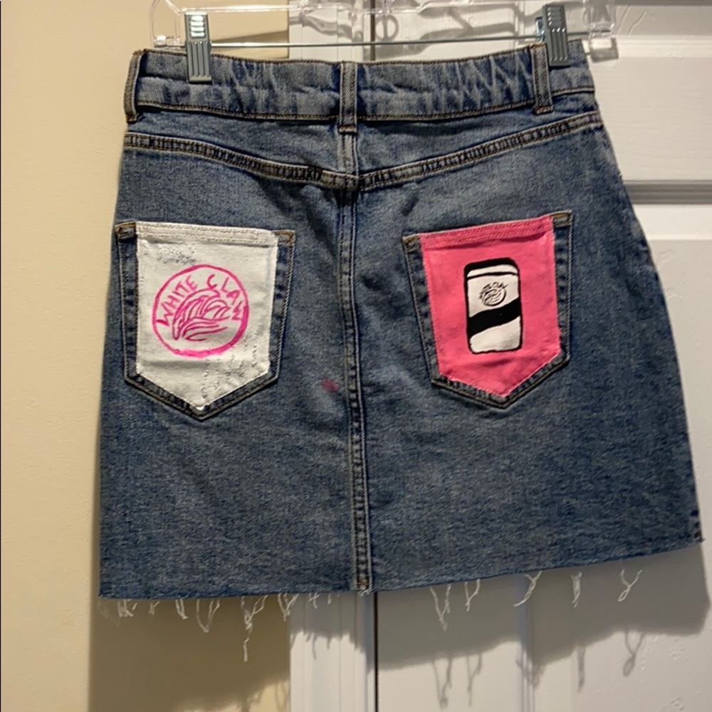 Hand painted white claw denim skirt
